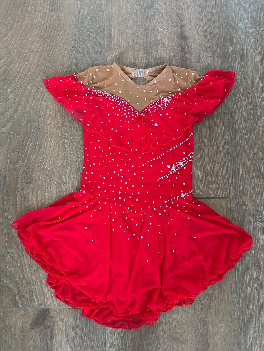 Girls custom Red Rhinestone Figure Skating Dress. Size Medium.